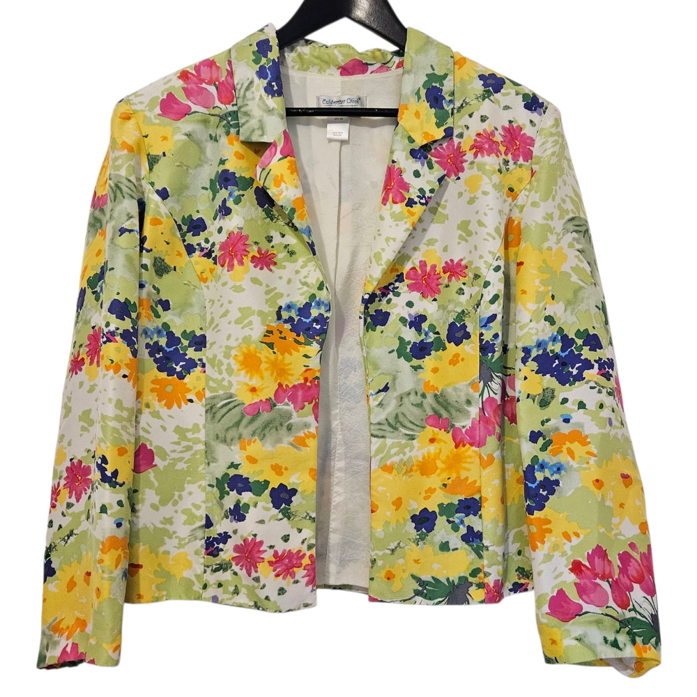 Coldwater Creek Floral Silk Blazer Vibrant Lightweight Jacket